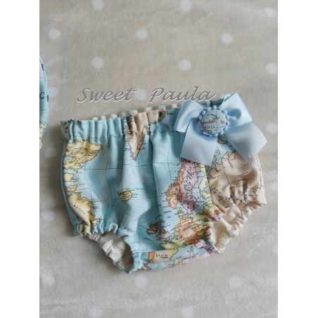 Culotte bebe mapamundi azul